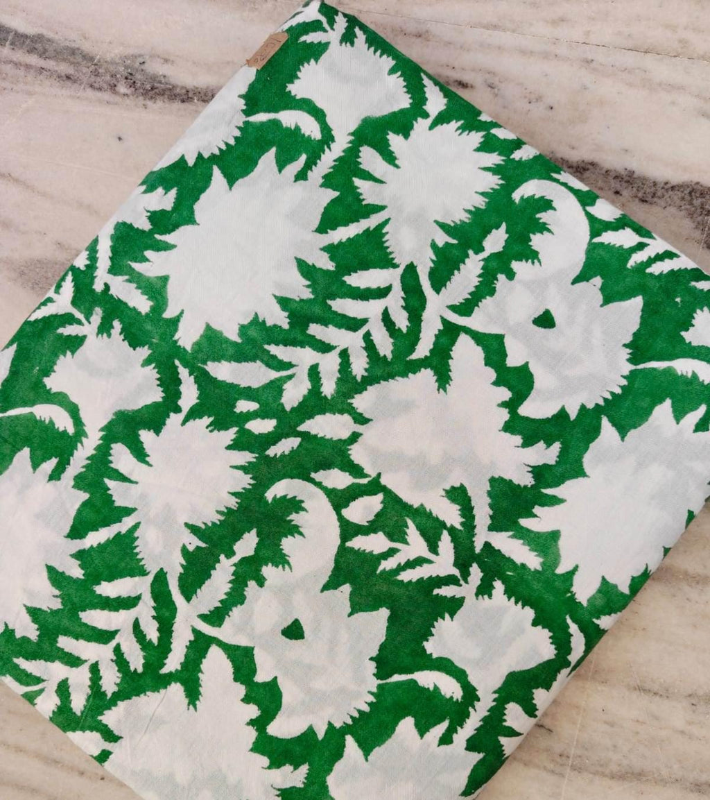 Green and White Floral Cotton Fabric, Bold Botanical Print, Upholstery and Drapery Fabric, Modern Leaf Pattern Textile, Fabric by the Yard