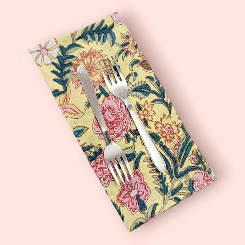 Hand Block Printed Organic Cotton Napkins - Eco-Friendly Table Decor, Set of 4