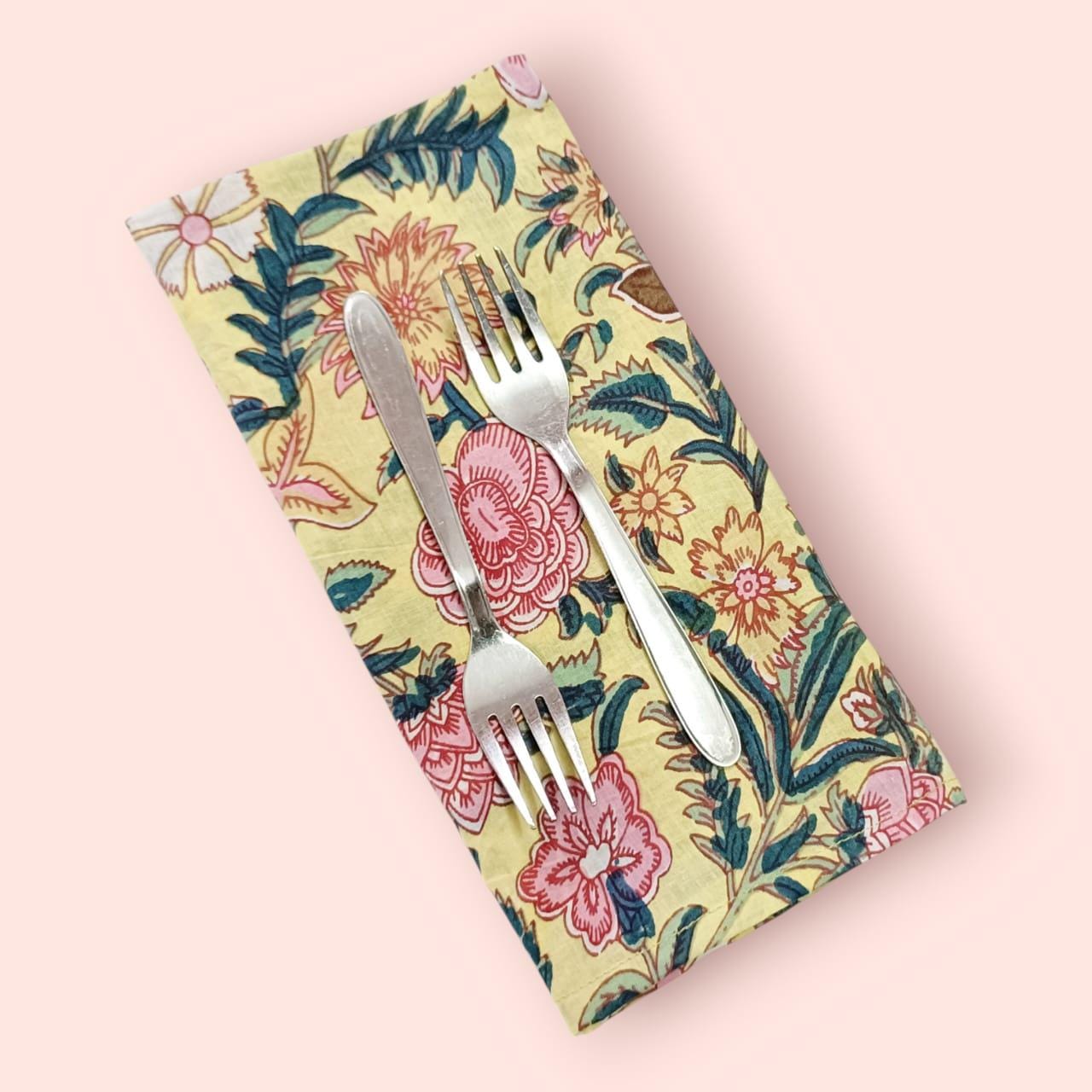 Hand Block Printed Organic Cotton Napkins - Eco-Friendly Table Decor, Set of 4