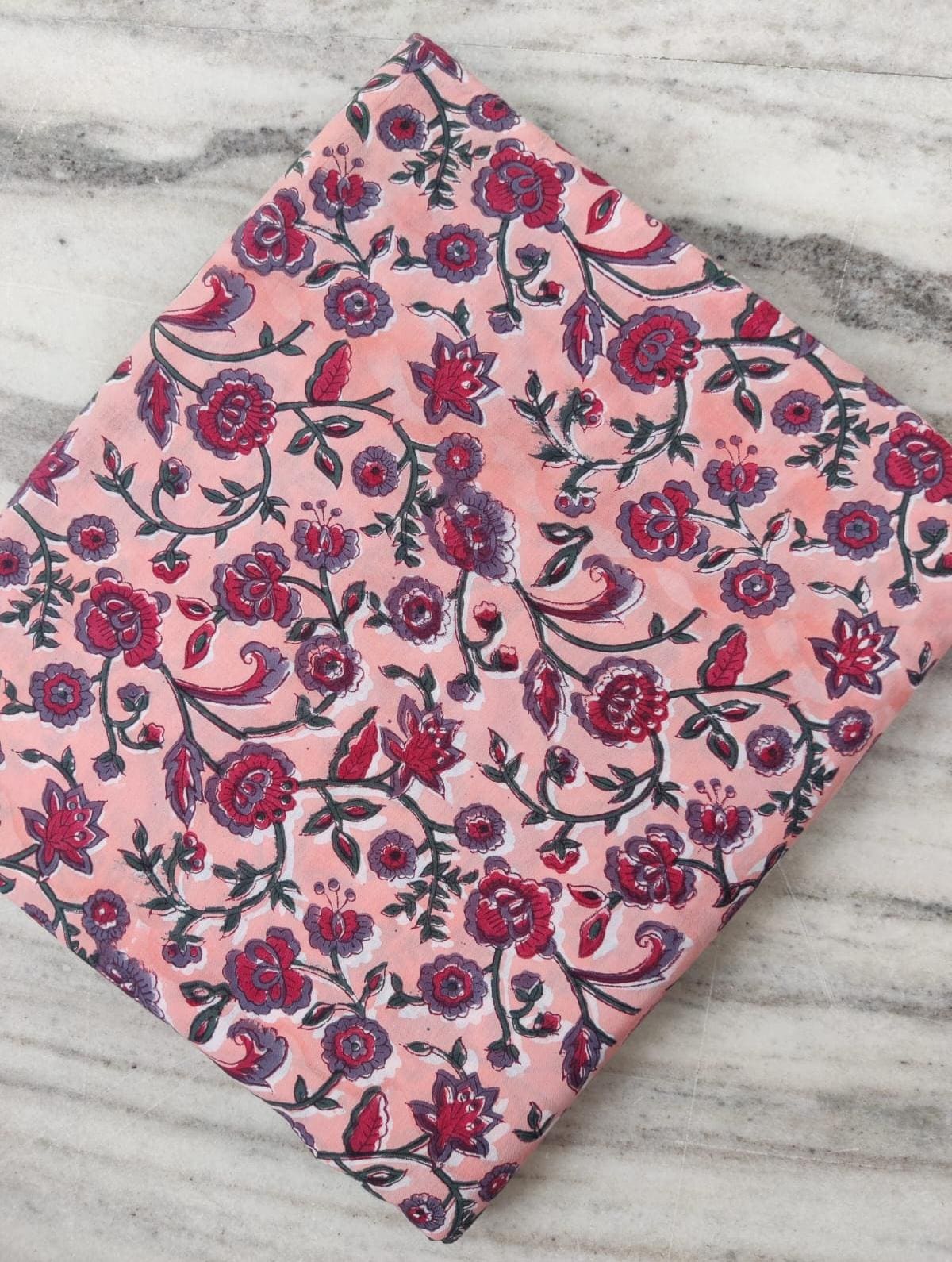 Peach Indian Hand Block Print Fabric, 100% Cotton Quilting Fabric By The Yard, Fabric For Dress Making, Loose Running Fabric, Napkin Fabric
