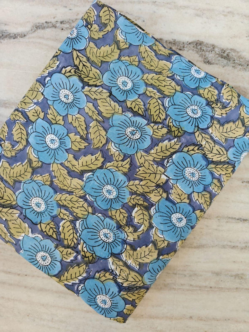 Blue Floral Cotton Fabric, Hand Block Print Fabric, Indian Cotton Fabric by Yard, Vintage Style Flower Print, Sewing Quilting Craft Fabric