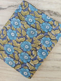 Blue Floral Cotton Fabric, Hand Block Print Fabric, Indian Cotton Fabric by Yard, Vintage Style Flower Print, Sewing Quilting Craft Fabric