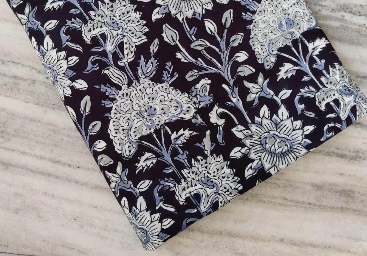 Indian Hand Block Print Fabric, Floral 100% Cotton Quilting Fabric By The Yard, Fabric For Dress Making, Loose Running Fabric, Napkin Fabric