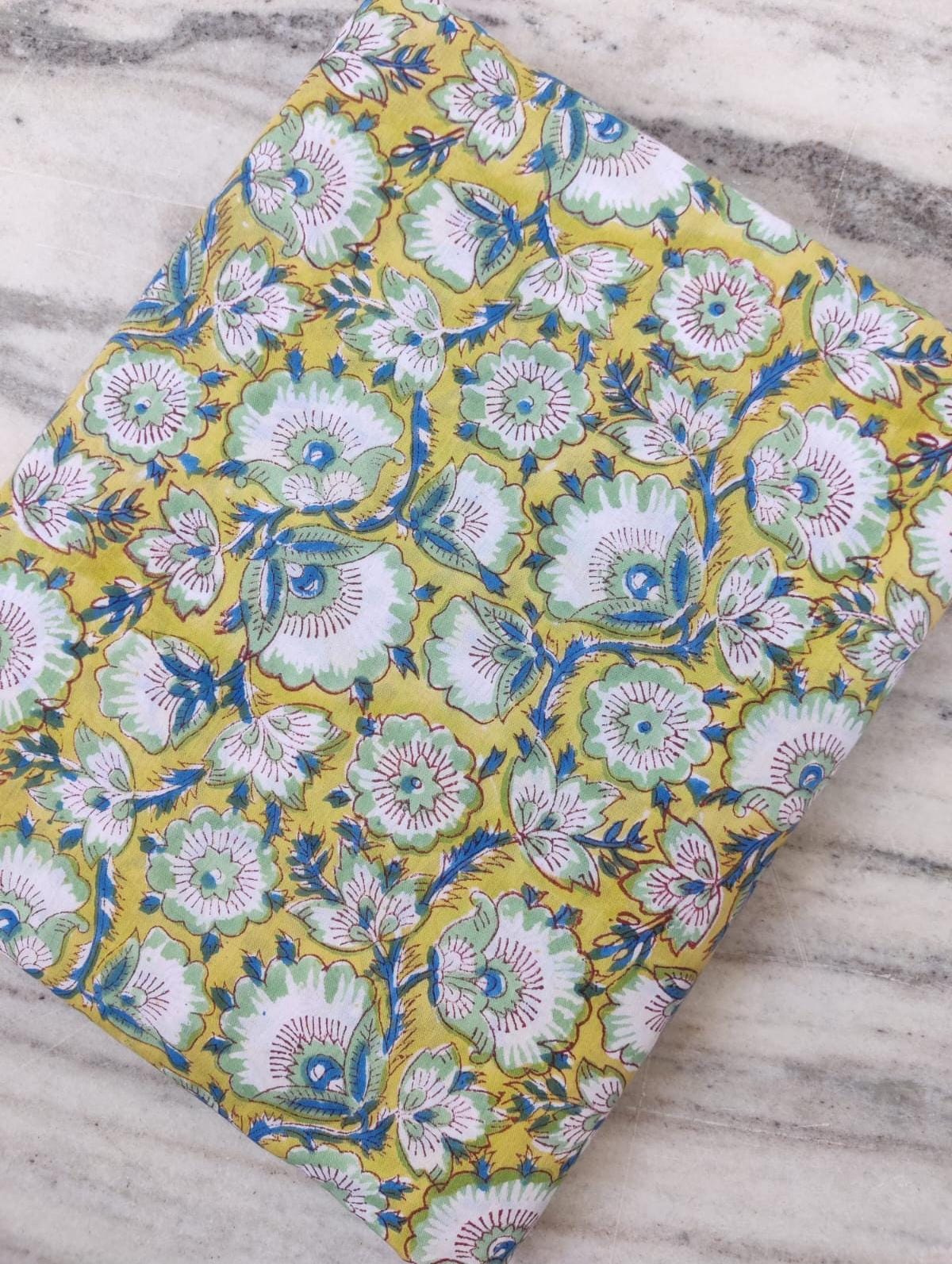 Multi Color Desinger Fabric, Hand Block Print Fabric, Floral 100% Cotton Fabric By The Yard, Fabric for Dress Making, Sewing Fabric, Napkins