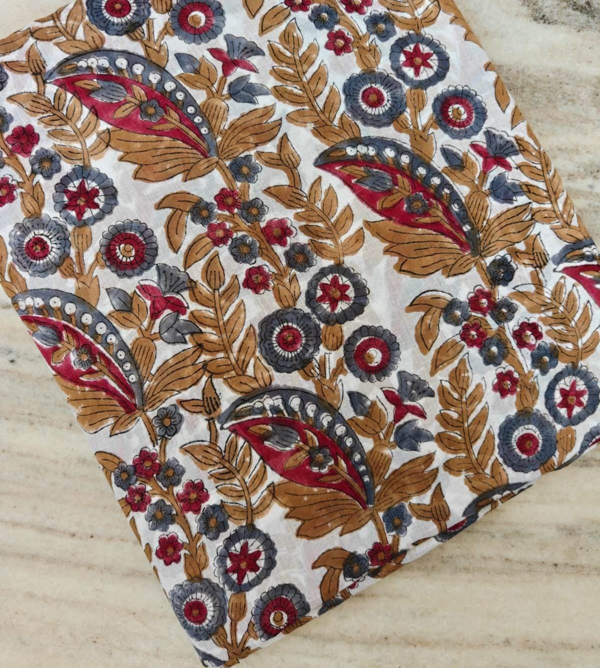 Hand Block Print Cotton Fabric, Floral Paisley Fabric, Indian Cotton Textile, Soft Lightweight Fabric for Dressmaking, Craft Fabric, Napkins
