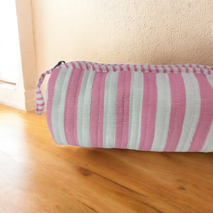 Pink Cotton Pencil Case, Hand Block Cotton Fabric Pencil Case, Christmas Gift, Gift For Wife, Birthday Gift, Pencil Case, Pink Quilted Pouch