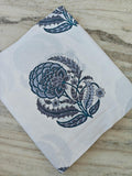 Indigo Blue Hand Block Print Cotton Fabric, White Floral Indian Fabric by the Yard, Soft Cotton for Quilting, Dressmaking, Running Fabric