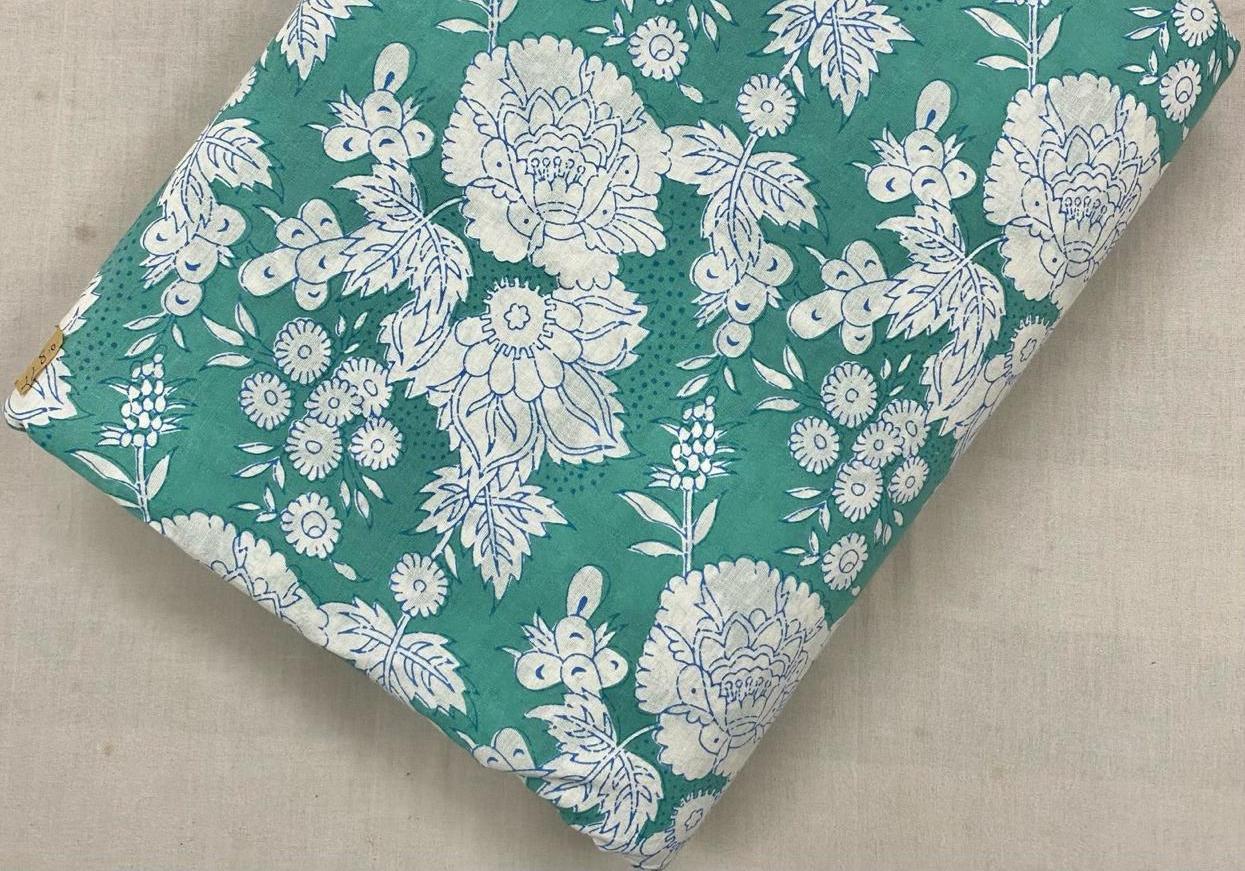 Indian Hand Block Print Fabric, Floral 100% Cotton Quilting Fabric By The Yard, Fabric For Dress Making, Loose Running Fabric, Napkin Fabric