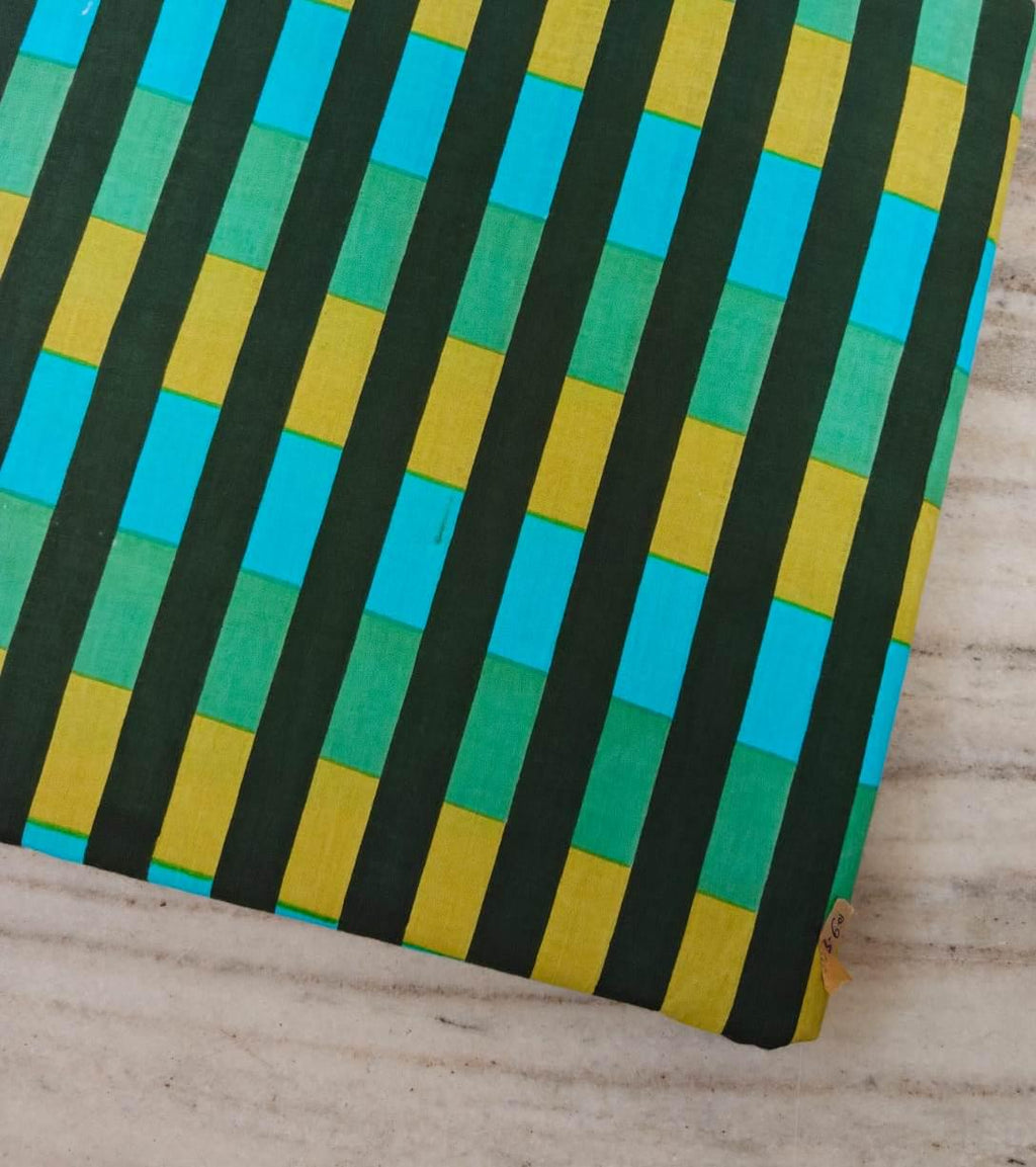 Green Yellow Blue Striped Cotton Fabric, Geometric Stripe Print Fabric, Modern Fabric, Craft Sewing Material, Apparel & Home Decor Fabric