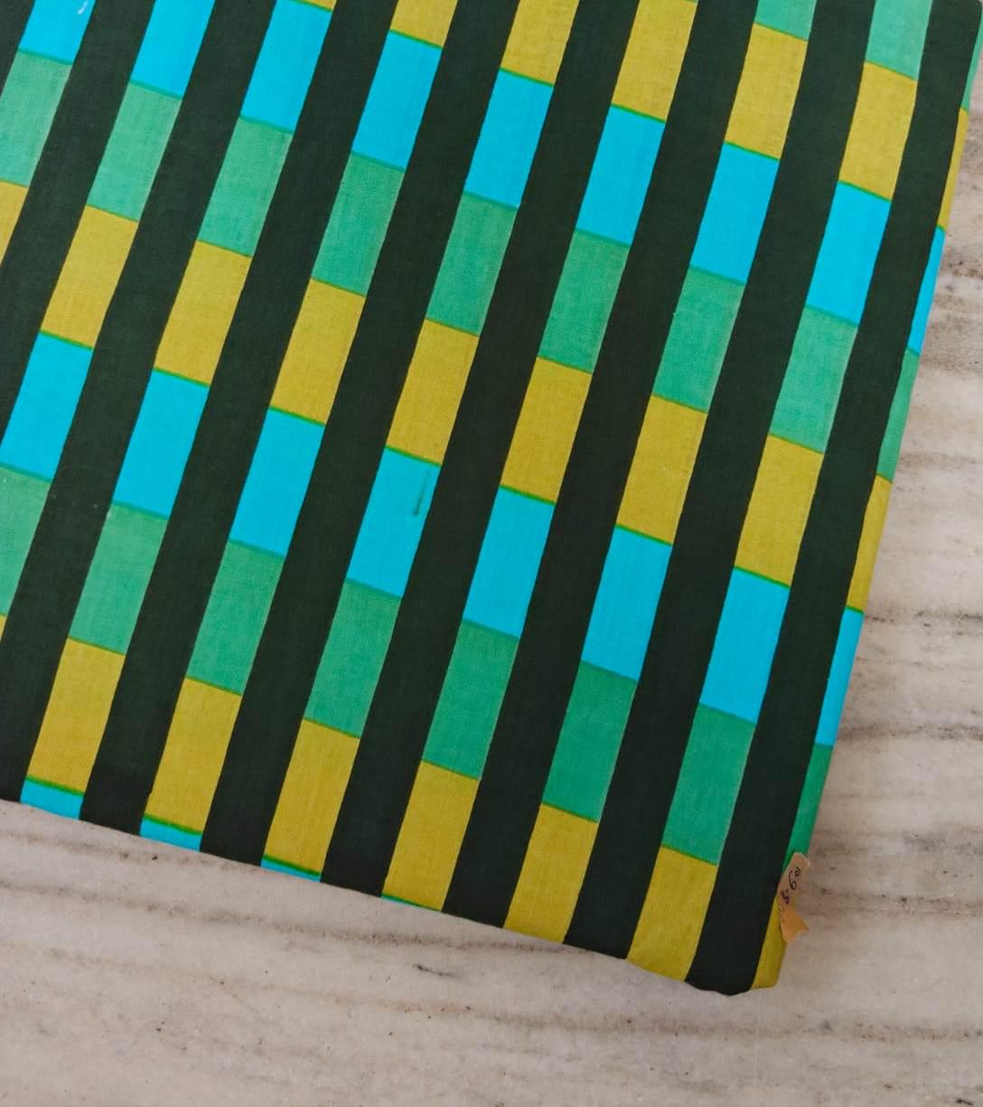 Green Yellow Blue Striped Cotton Fabric, Geometric Stripe Print Fabric, Modern Fabric, Craft Sewing Material, Apparel & Home Decor Fabric