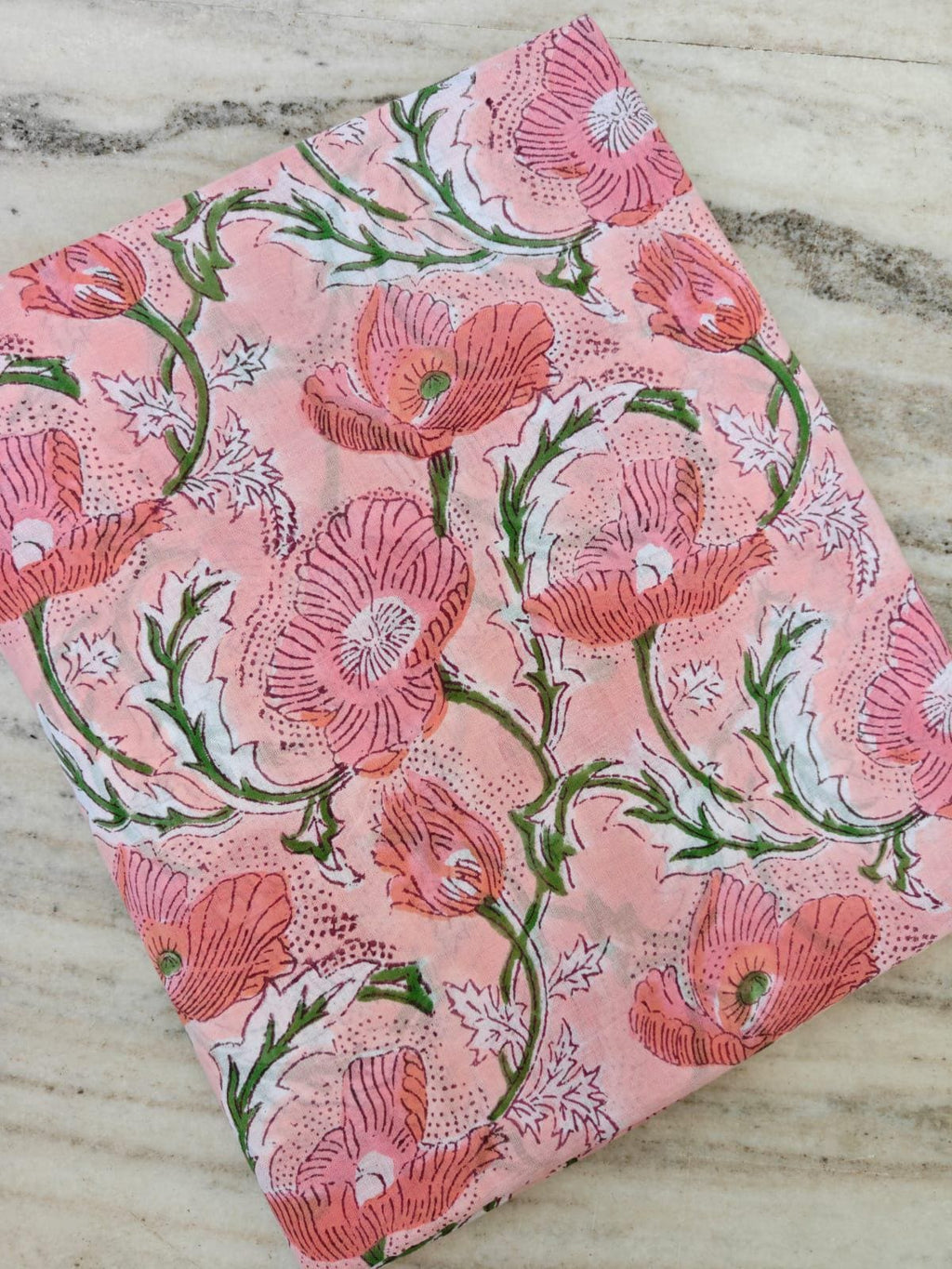 Pink Poppy Floral Cotton Fabric, Handblock Style Flower Print, Botanical Cotton Fabric, Quilting Sewing Material, Dressmaking & Craft Fabric