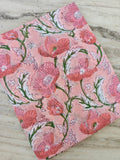 Pink Poppy Floral Cotton Fabric, Handblock Style Flower Print, Botanical Cotton Fabric, Quilting Sewing Material, Dressmaking & Craft Fabric