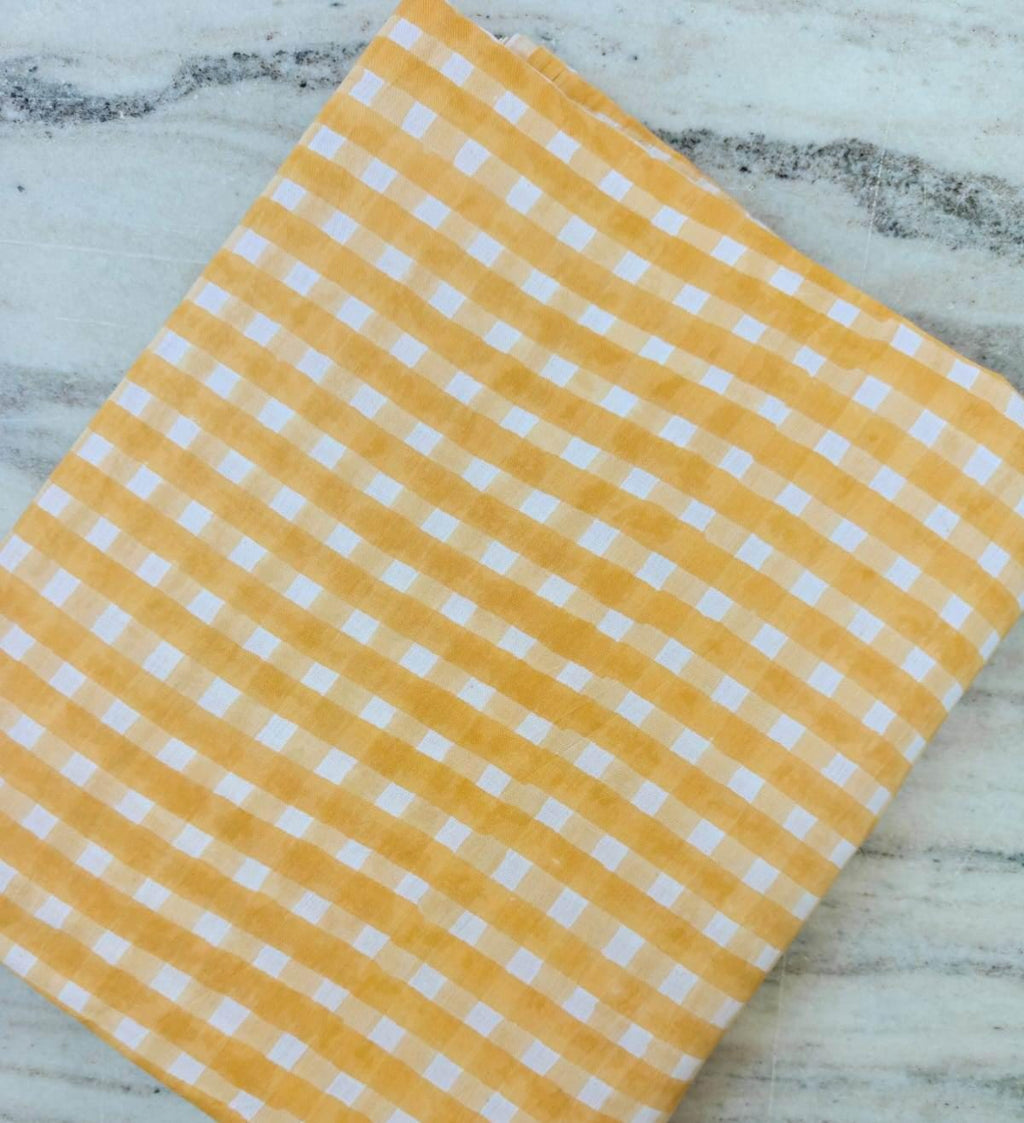 Yellow Gingham Cotton Fabric, Soft Lightweight Plaid Fabric, Sewing Fabric by the Yard, Quilting Material, Summer Picnic Pattern Textile