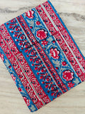 Boho Red & Teal Floral Stripe Cotton Fabric, Indian Handblock Style Print, Vintage Ethnic Textile, Quilting Dressmaking Craft Fabric