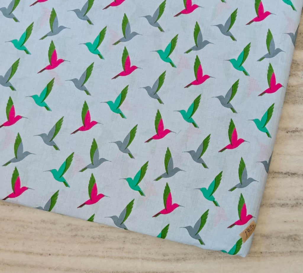 Colorful Hummingbird Cotton Fabric, Bird Print Fabric by the Yard, Modern Floral Animal Fabric, Sewing Craft Fabric, Pastel Background