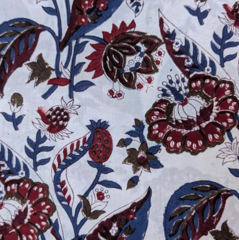 Hand Block Print Indian Soft Cotton Fabric, Floral Quilting Fabric, Loose Running Fabric, Fabric By The Yard, Fabric For Personlized Drees