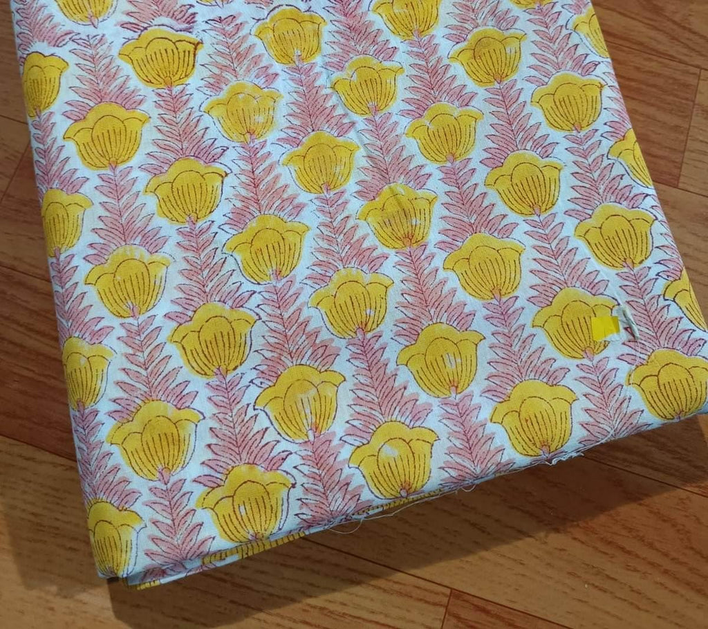 Indian Hand Block Print Fabric, Floral 100% Cotton Quilting Fabric By The Yard, Fabric For Dress Making, Loose Running Fabric, Napkin Fabric