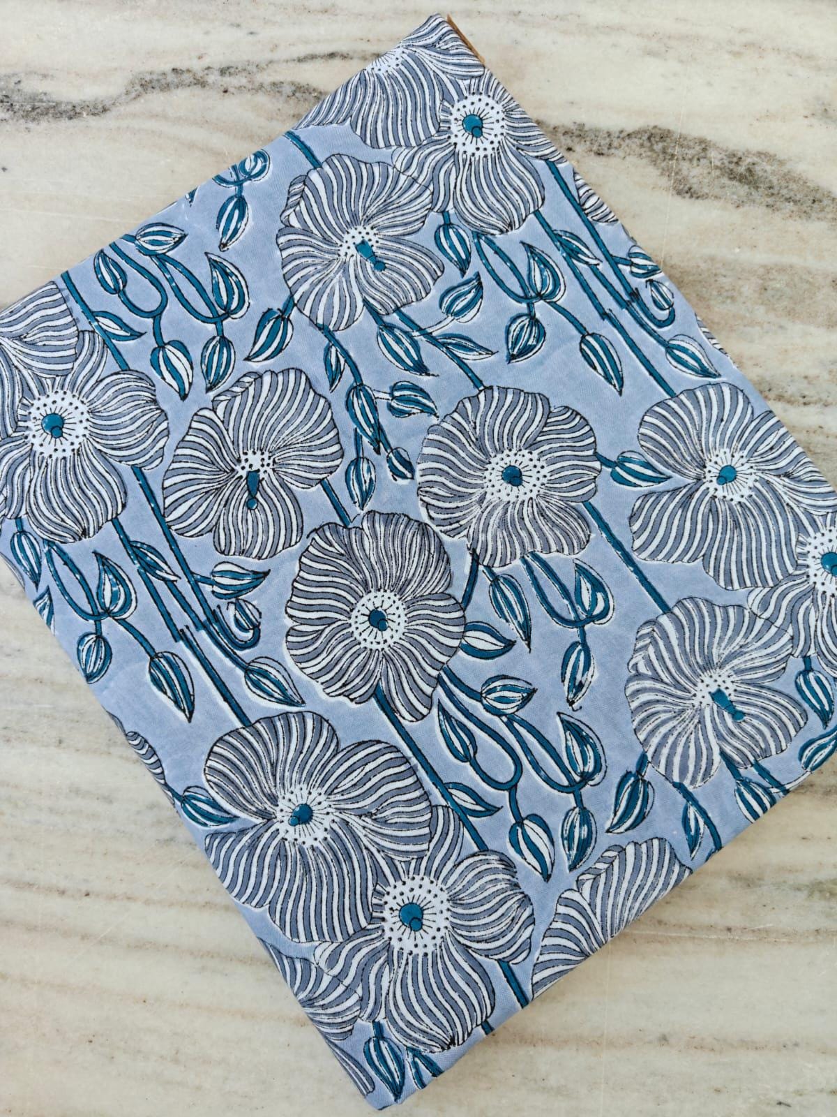 Indian Hand Block Print Fabric, Floral 100% Cotton Quilting Fabric By The Yard, Fabric For Dress Making, Loose Running Fabric, Napkin Fabric