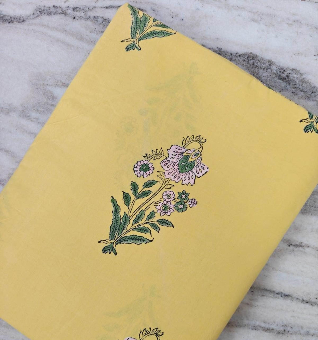 Yellow Floral Cotton Fabric, Hand Block Print Cotton, Indian Buta Print Fabric, Soft Cotton Yardage, Dressmaking Quilting Fabric, Napkins
