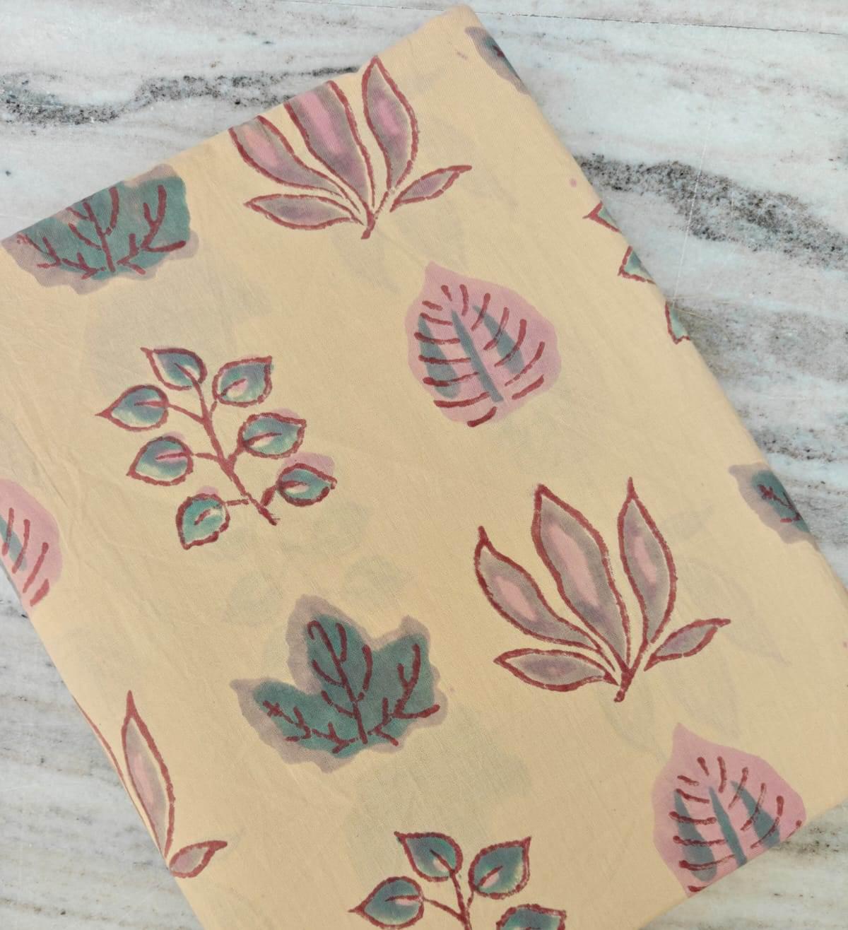Beige Botanical Cotton Fabric by the Yard – Hand Block Print Leaf Fabric – Indian Cotton for Quilting & Dressmaking, Handmade Fabrics