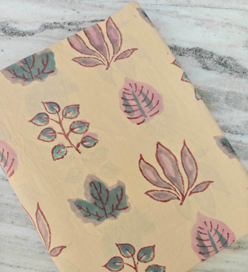 Beige Botanical Cotton Fabric by the Yard – Hand Block Print Leaf Fabric – Indian Cotton for Quilting & Dressmaking, Handmade Fabrics