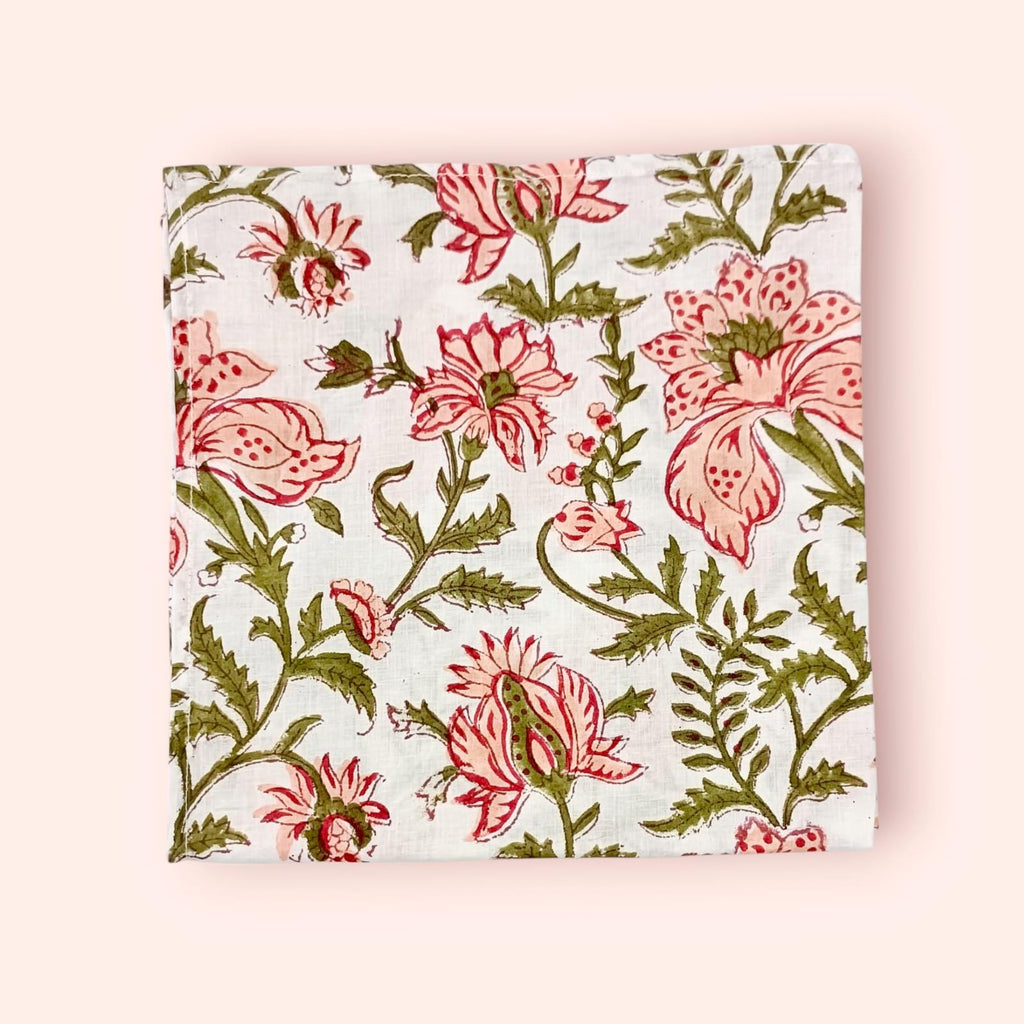 cotton dinner napkin, cloth napkins, hand printed napkins. personalized gifts, wedding napkins, flower printed napkin, cocktail napkins