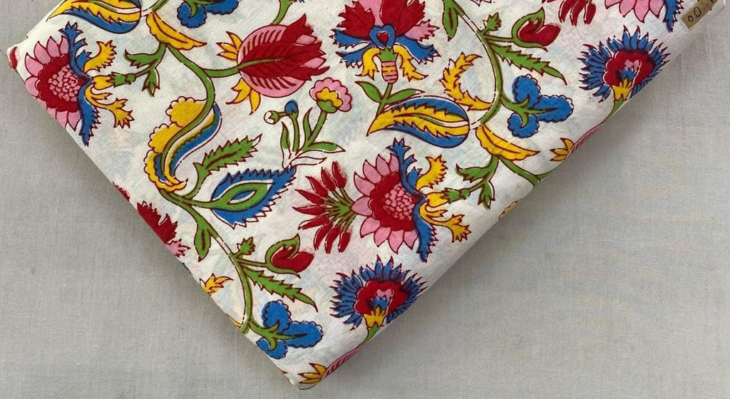 Indian Hand Block Print Fabric, Floral 100% Cotton Quilting Fabric By The Yard, Fabric For Dress Making, Loose Running Fabric, Napkin Fabric