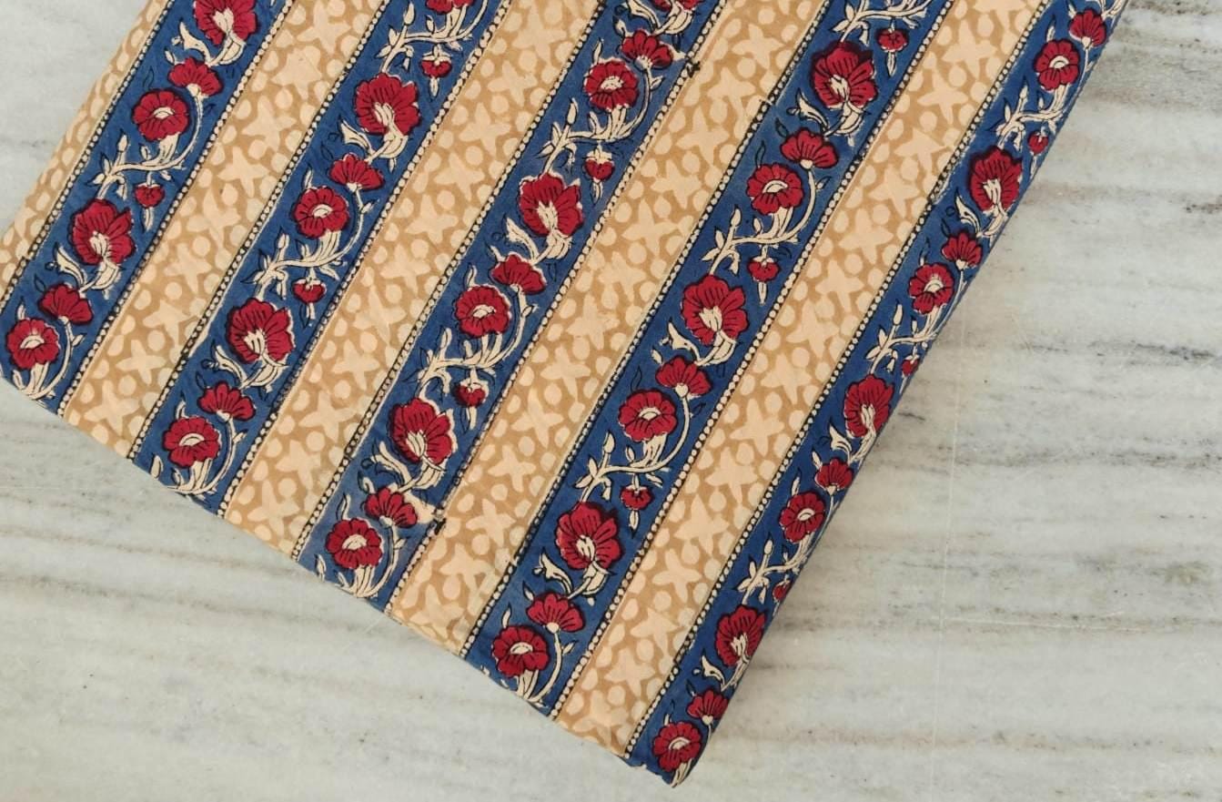 Indian Hand Block Print Fabric, Floral 100% Cotton Quilting Fabric By The Yard, Fabric For Dress Making, Loose Running Fabric, Napkin Fabric