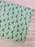 Mint Green Hummingbird Cotton Fabric, Small Bird Print Fabric, Quilting Cotton, Cute Bird Pattern Apparel Sewing Fabric Craft Fabric by Yard
