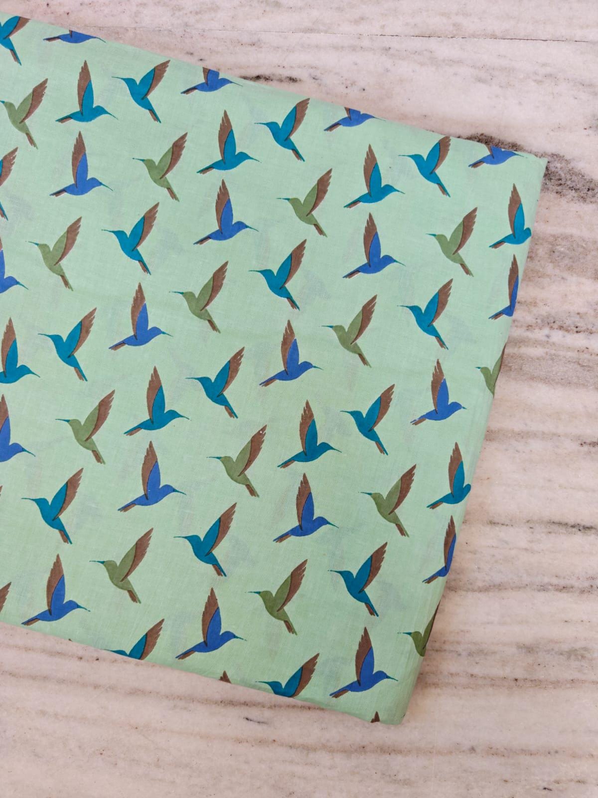 Mint Green Hummingbird Cotton Fabric, Small Bird Print Fabric, Quilting Cotton, Cute Bird Pattern Apparel Sewing Fabric Craft Fabric by Yard