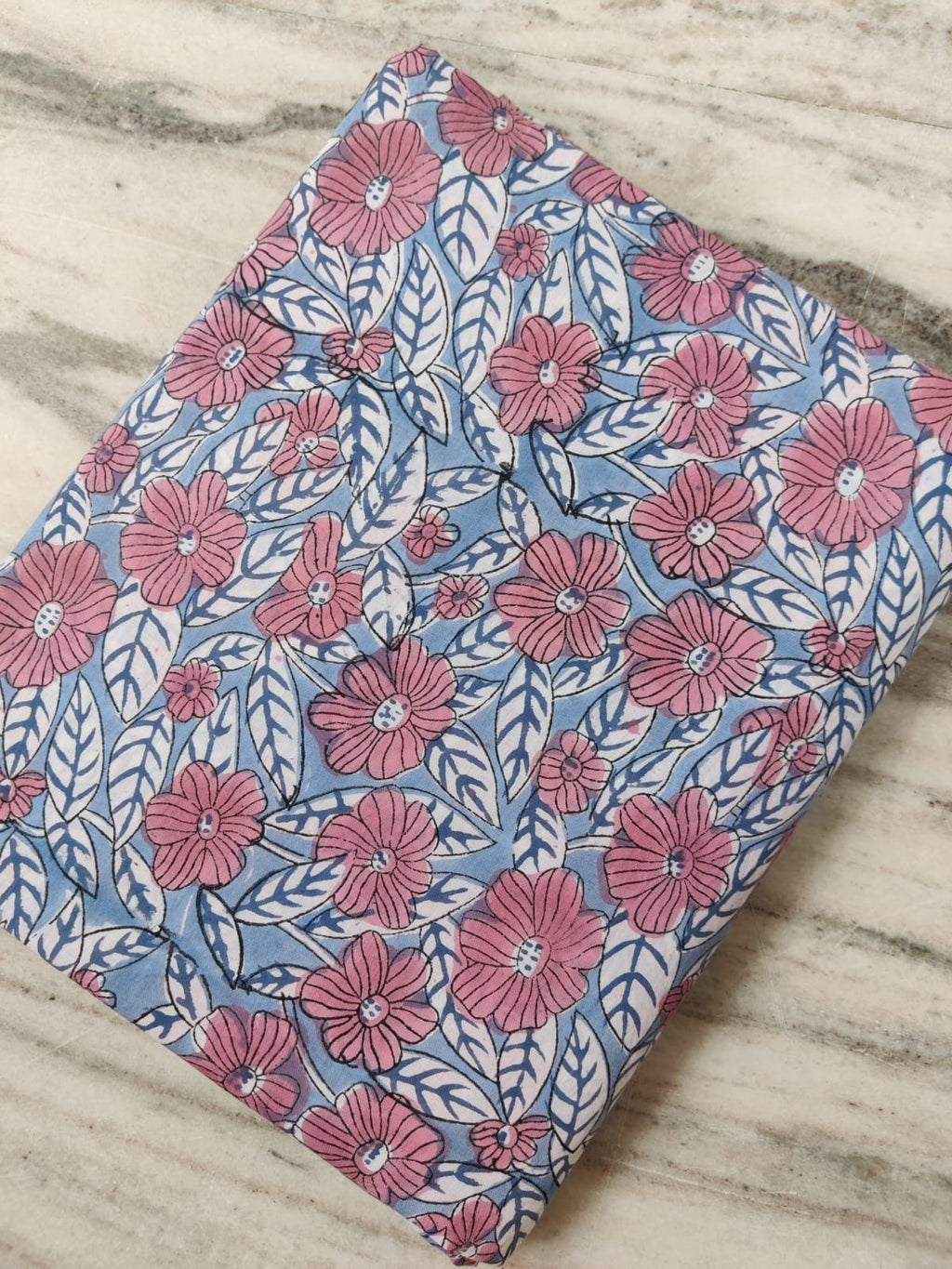 Blue Pink Floral Cotton Fabric by the Yard, Soft Lightweight Quilting Fabric, Printed Dressmaking Cloth for Sewing, Handmade Textile