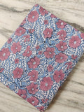 Blue Pink Floral Cotton Fabric by the Yard, Soft Lightweight Quilting Fabric, Printed Dressmaking Cloth for Sewing, Handmade Textile
