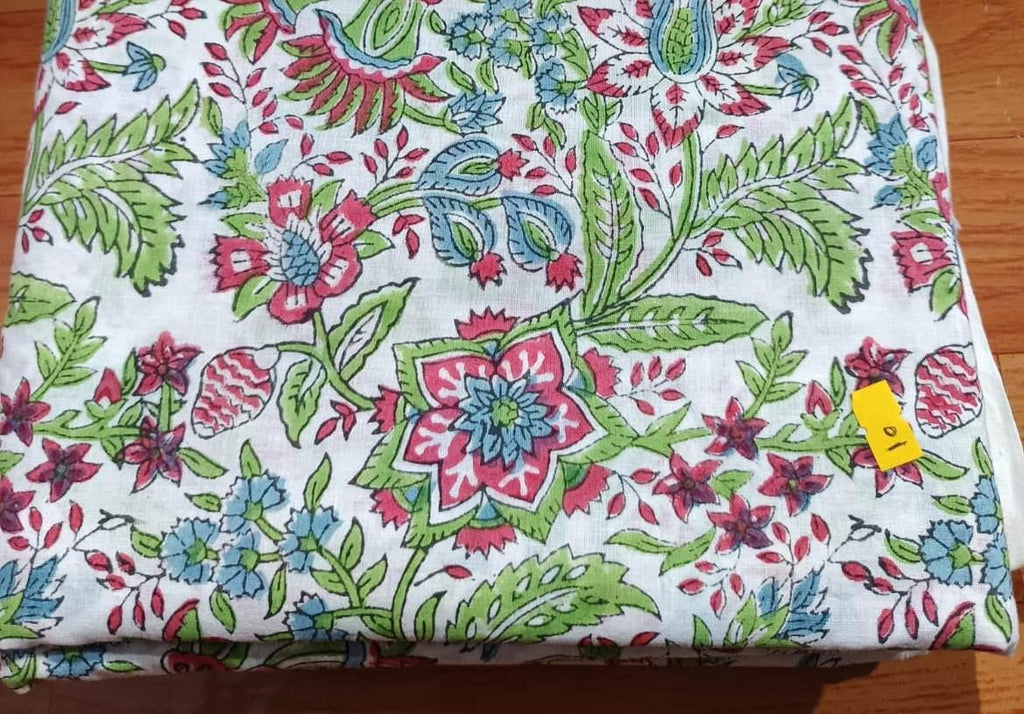 Soft Cotton, Indian Hand Block Print Fabric, Floral 100% Cotton Fabric By The Yard, Fabric for Loose Running, Dressmaking Fabric