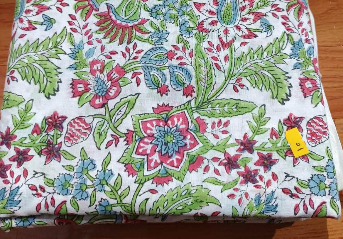 Soft Cotton, Indian Hand Block Print Fabric, Floral 100% Cotton Fabric By The Yard, Fabric for Loose Running, Dressmaking Fabric