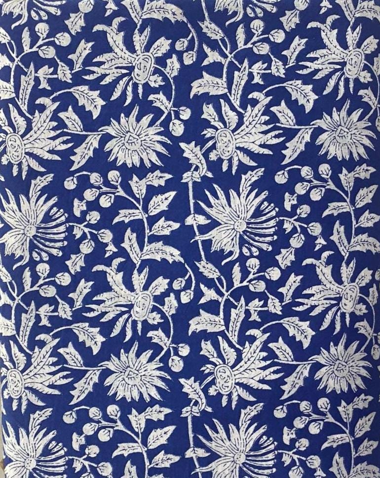 Indian Hand Block Print Fabric, Floral 100% Cotton Quilting Fabric By The Yard, Fabric For Dress Making, Loose Running Fabric, Napkin Fabric