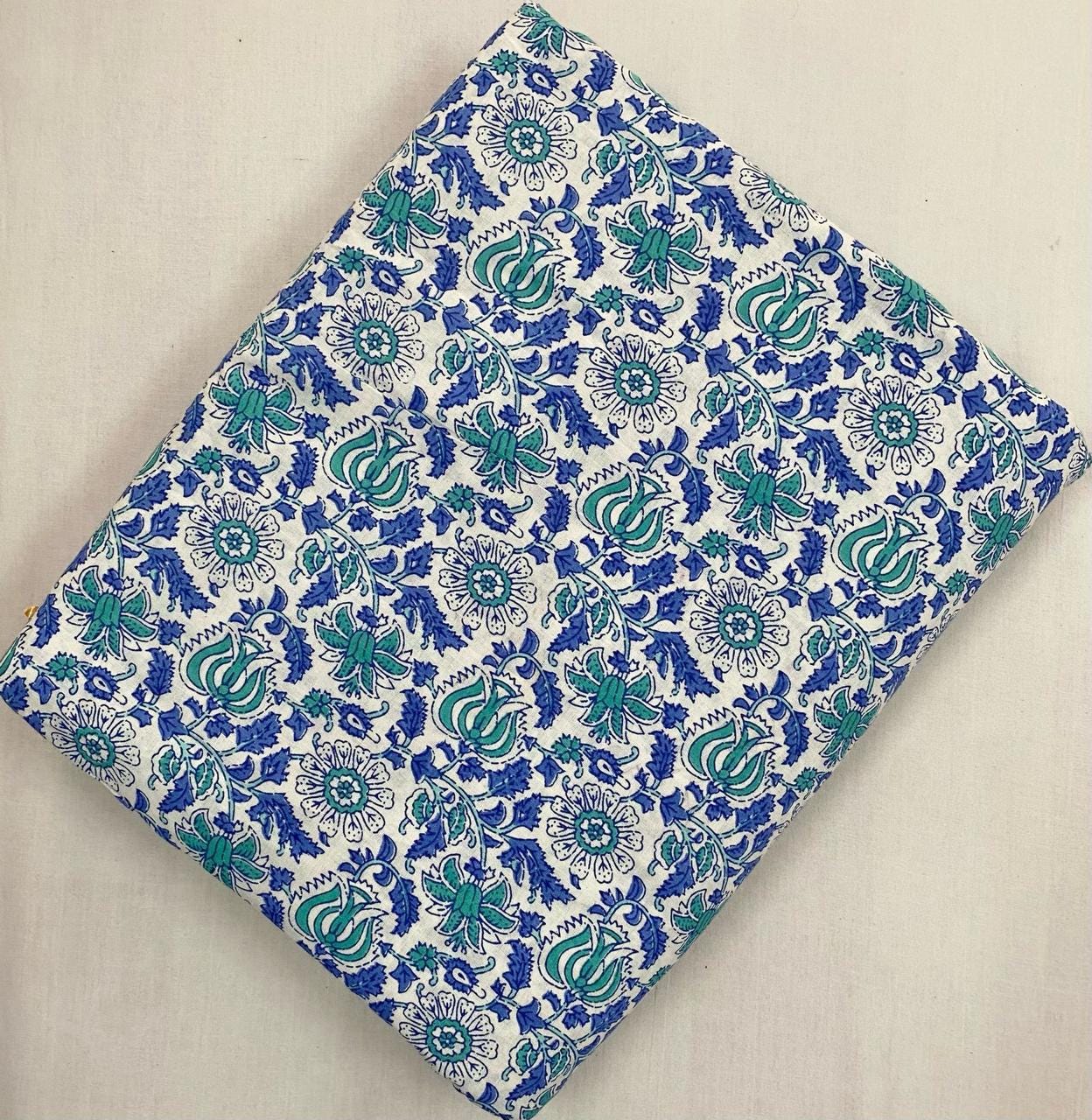 Indian Hand Block Print Fabric, Floral 100% Cotton Quilting Fabric By The Yard, Dressmaking Fabric, Loose Running Fabric, Christmas Fabric