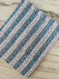 Blue Floral Stripe Cotton Fabric – Indian Block Print Style – Teal & Grey Vine Print – Quilting, Dressmaking  Craft Fabric by the Yard