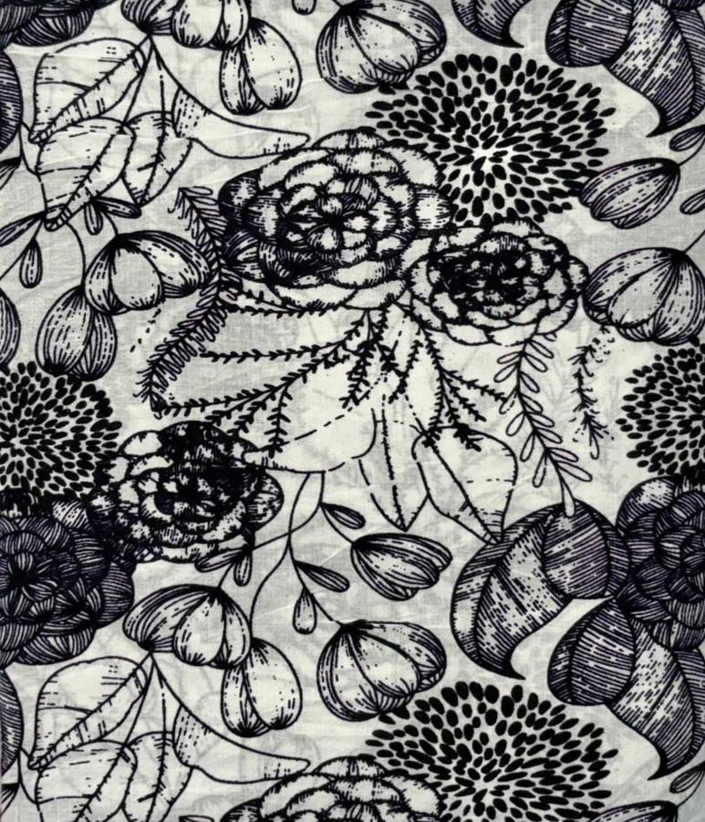 Black and White Floral Cotton Fabric, Botanical Hand Block Print Fabric, Indian Cotton Yardage, Floral Sewing Fabric, Craft Dressmaking