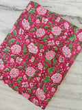 Pink Floral Cotton Fabric by the Yard, Hand Block Print Fabric, Quilting, Sewing, Dressmaking, Cushion Covers, Indian Cotton Fabric