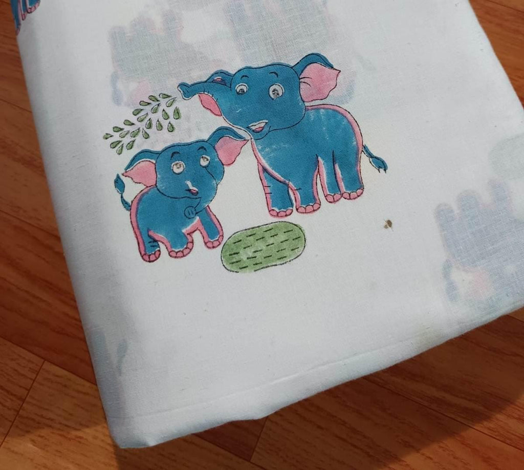 Elephant Hand Block Print Cotton Fabric, Multi Color Block Print Fabric, Floral 100% Cotton Quilting Fabric By The Yard, Dressmaking Fabric