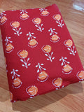 Red Color Indian Hand Block Print Fabric, Floral 100% Cotton Quilting Fabric By The Yard, Dressmaking Fabric, Loose Running Fabric, Gifts