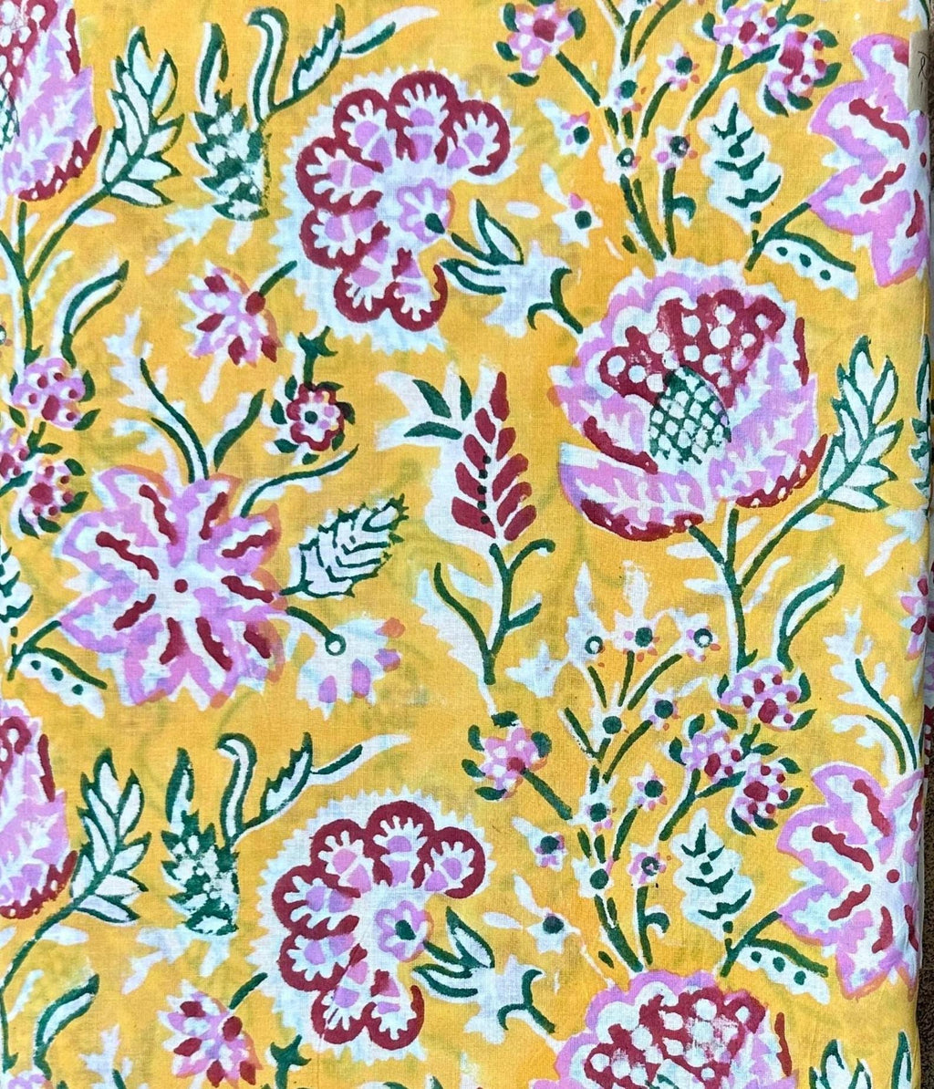 Mustard Yellow Floral Cotton Fabric by the Yard, Indian Printed Fabric, Soft Lightweight Cotton Fabric for Dress Making, Quilting, Sewing