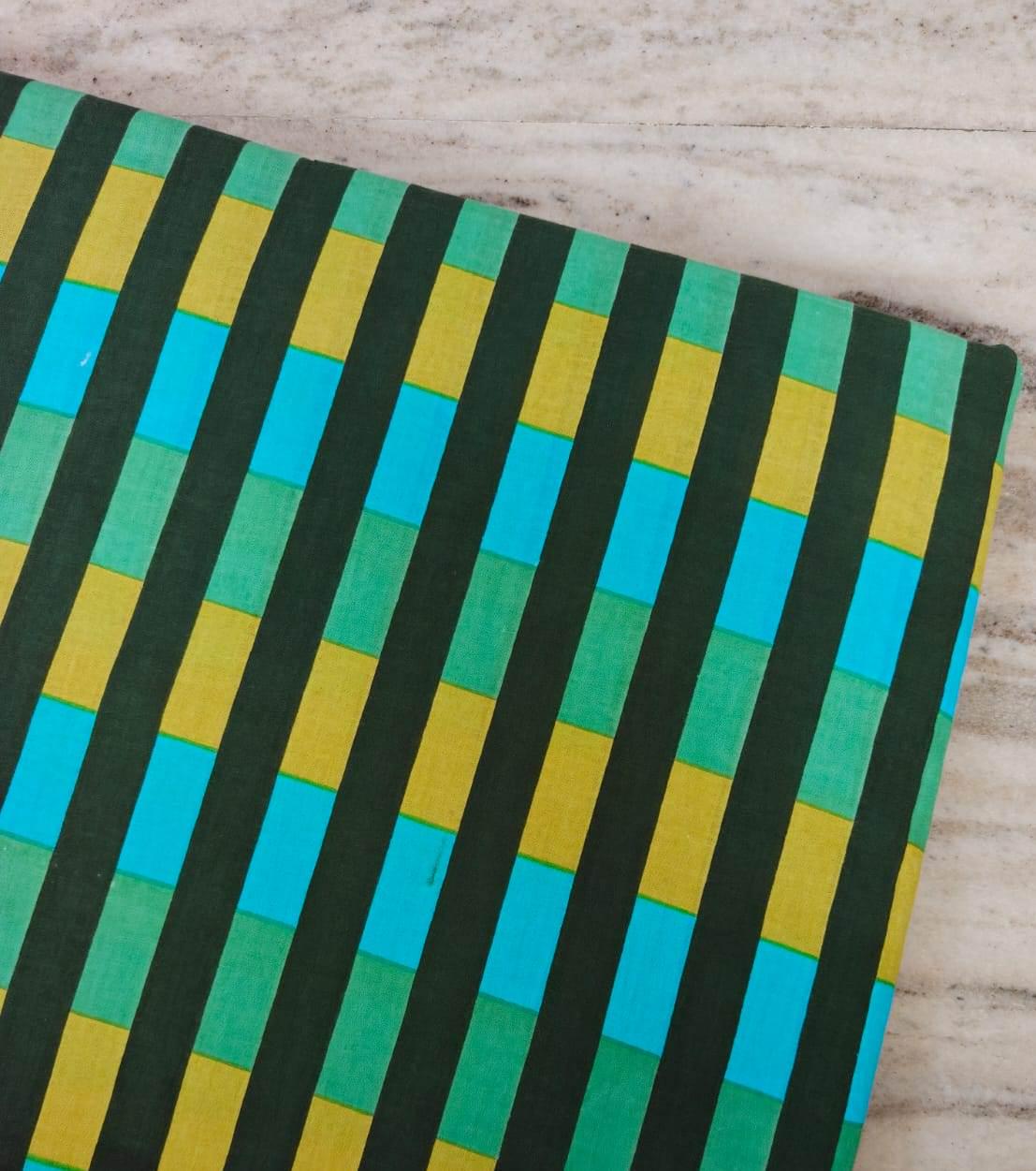 Green Yellow Blue Striped Cotton Fabric, Geometric Stripe Print Fabric, Modern Fabric, Craft Sewing Material, Apparel & Home Decor Fabric