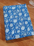 White Floral on Blue Cotton Fabric, Hand Block Print Indian Fabric by the Yard, Soft Pure Cotton Quilting, Sewing, Dressmaking, Home Decor