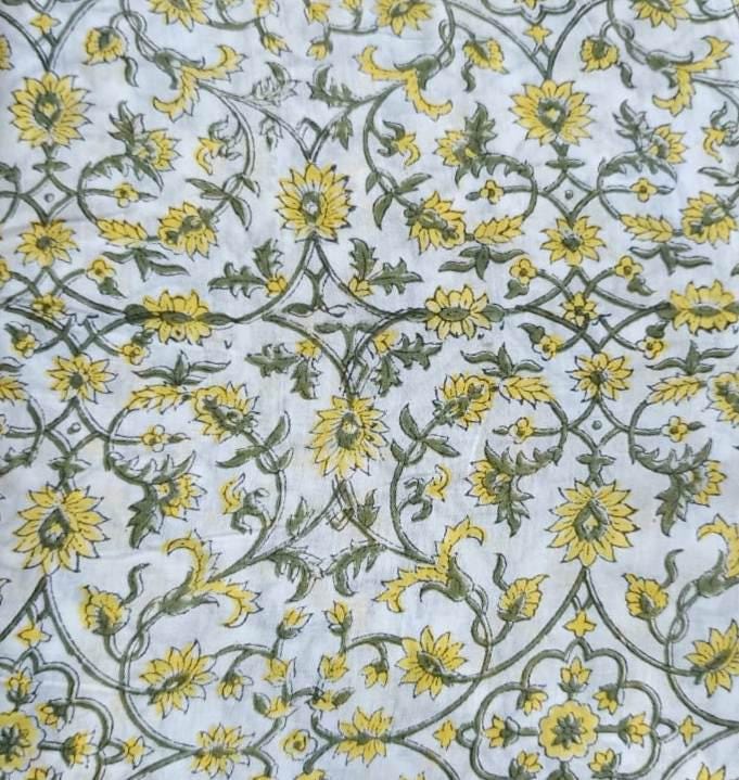 Indian Hand Block Print Fabric, Floral 100% Cotton Quilting Fabric By The Yard, Handmade Fabric, Loose Running Fabric, Textile Fabric, Gifts