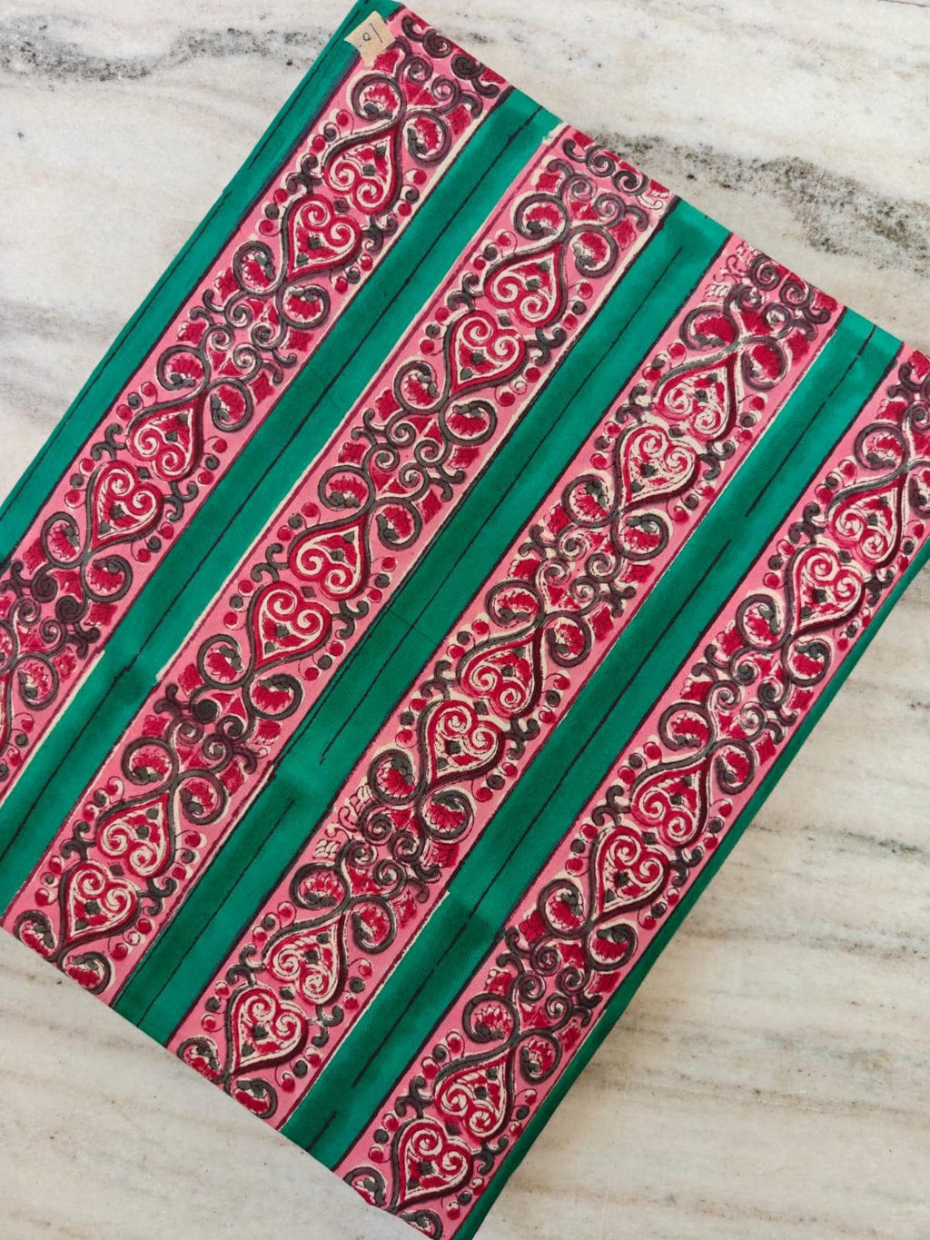 Green Pink Striped Cotton Fabric, Indian Block Print Fabric, Ornamental Border Print Cotton, Dressmaking Sewing Fabric, Boho Craft Textile