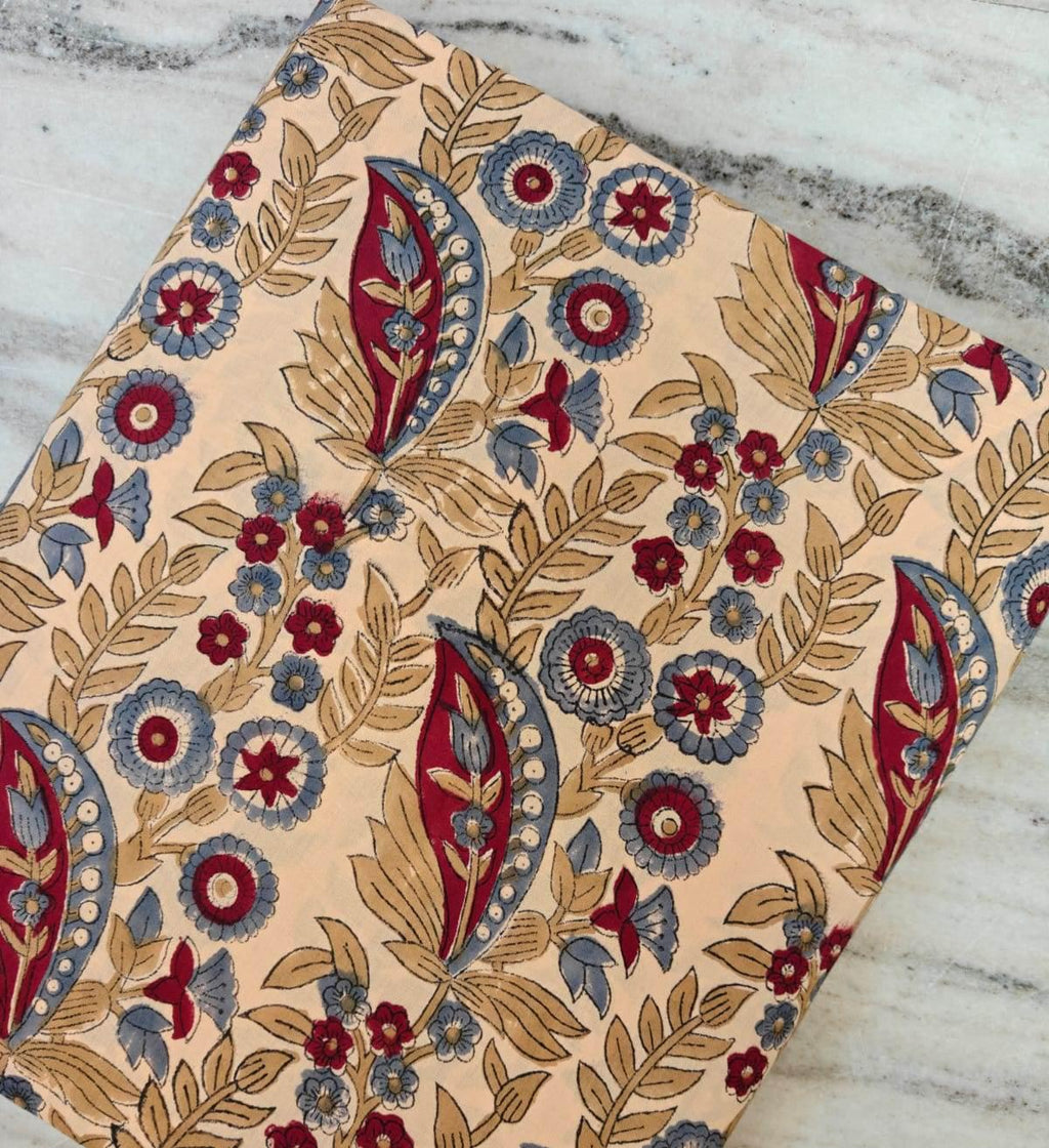 Red Blue Botanical Print Cotton Fabric, Soft Quilting Fabric by the Yard, Modern Craft Sewing Material, Quilting & Apparel Fabric, Napkins