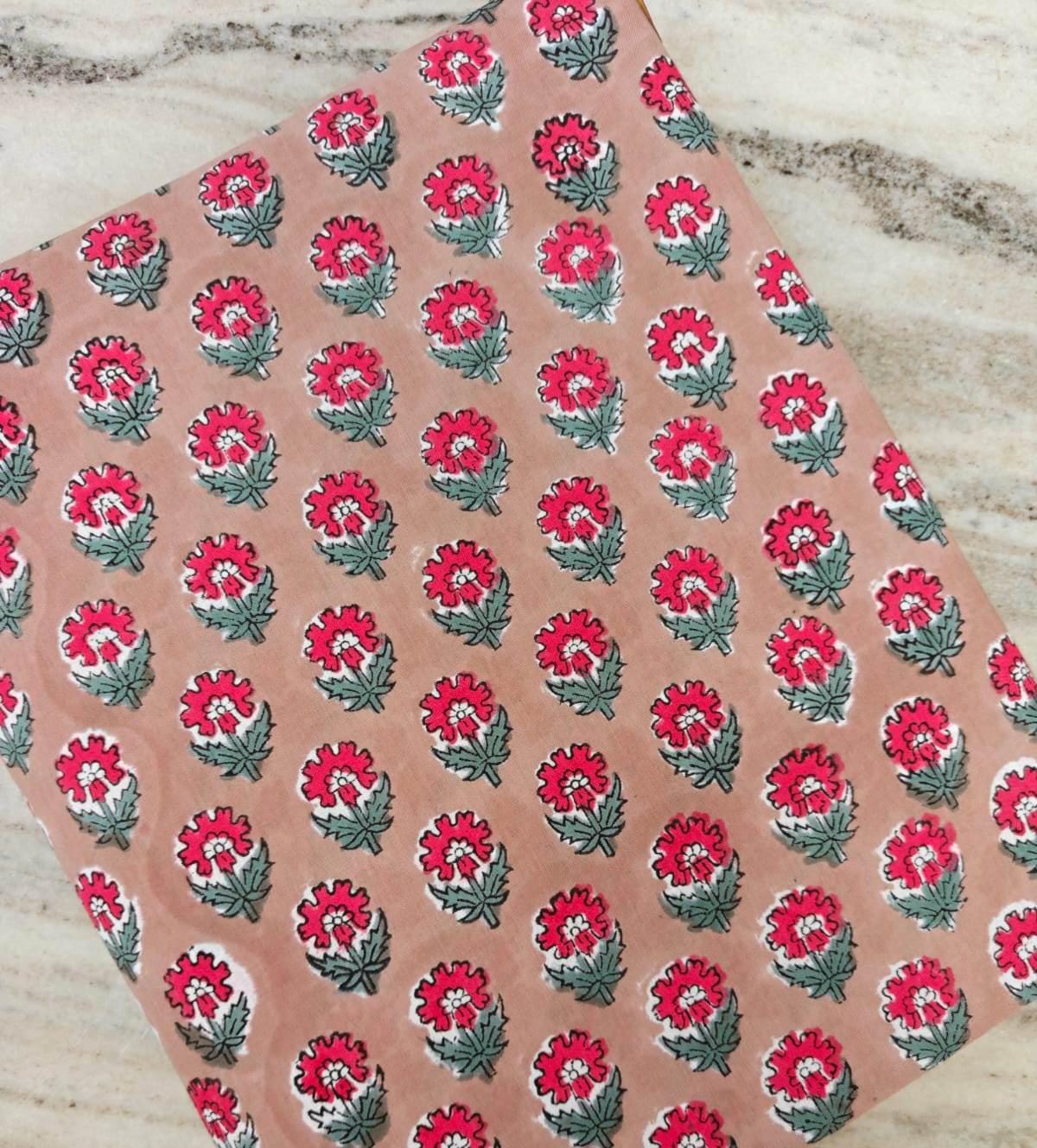Pink Floral Cotton Fabric, Indian Block Print Fabric, Small Flower Cotton Fabric, Hand Block Printed Fabric by the Yard Fabric, Napkins