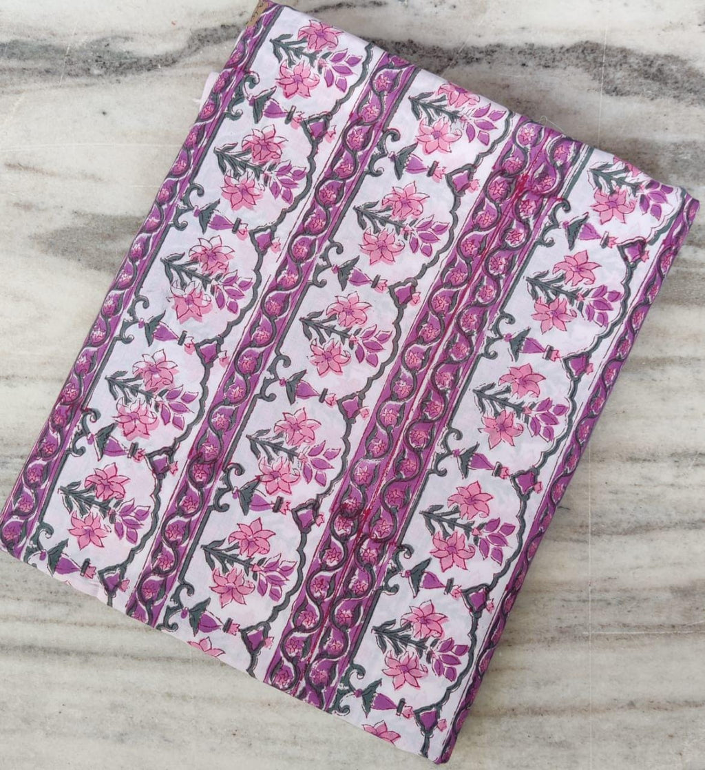 Pink Geometric Floral Cotton Fabric by the Yard, Hand Block Print Fabric, Quilting, Dressmaking, Sewing, Craft Cotton, Handmade Fabric