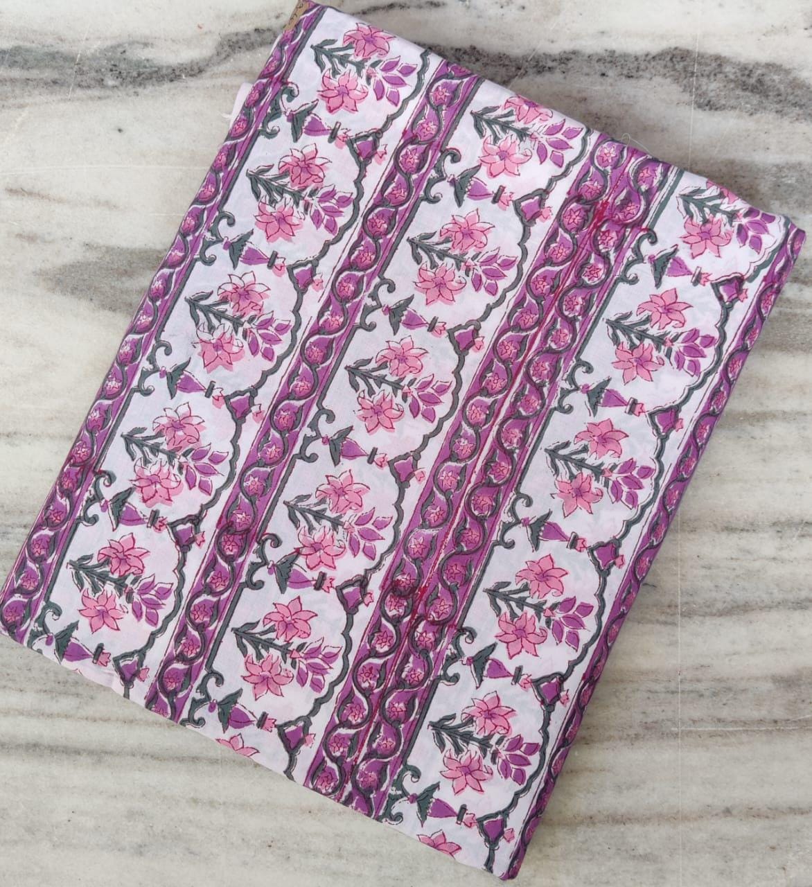 Pink Geometric Floral Cotton Fabric by the Yard, Hand Block Print Fabric, Quilting, Dressmaking, Sewing, Craft Cotton, Handmade Fabric